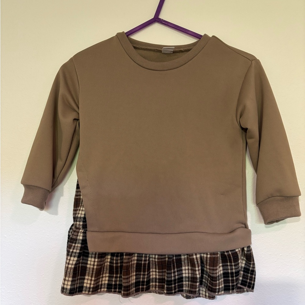 SHEIN Brown Sweatshirt Dress with Plaid Hem